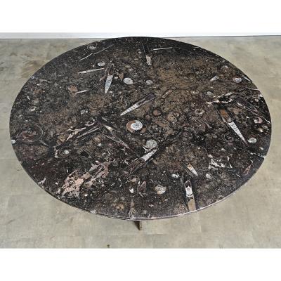 French Vintage Fossil Marble Dining Center Table