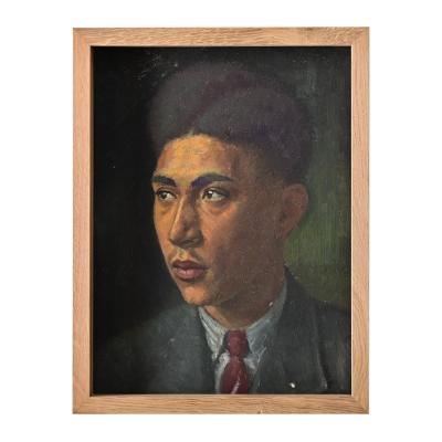 French Vintage Framed Oil Portrait of Young Man