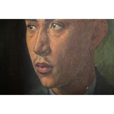 French Vintage Framed Oil Portrait of Young Man