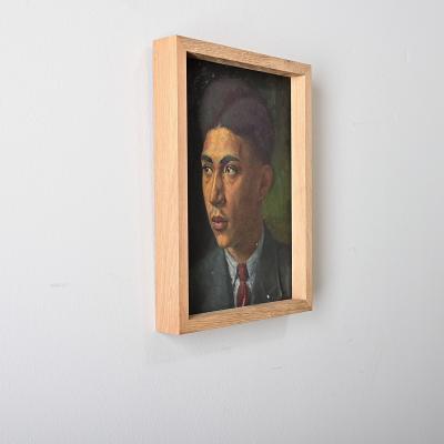 French Vintage Framed Oil Portrait of Young Man