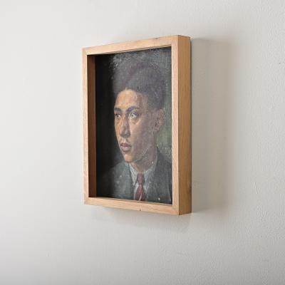 French Vintage Framed Oil Portrait of Young Man