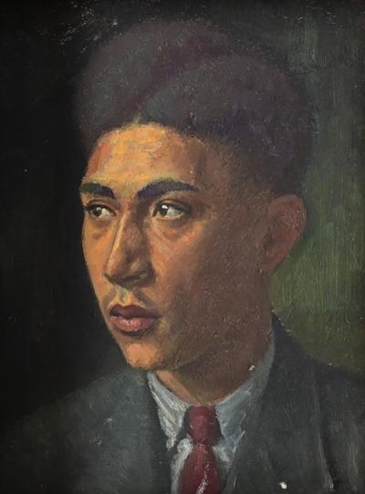 French Vintage Framed Oil Portrait of Young Man