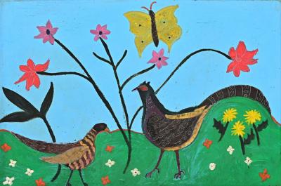 French Vintage Framed Painting of Pheasants