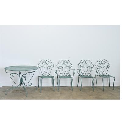 French Vintage Garden Table Set of Four Chairs and Table