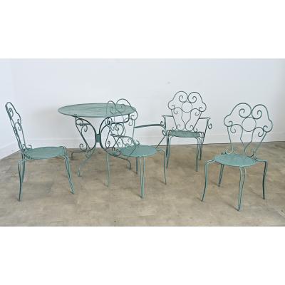 French Vintage Garden Table Set of Four Chairs and Table