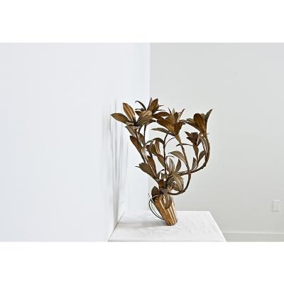French Vintage Gilded Metal Basket of Flowers Wall Sconce