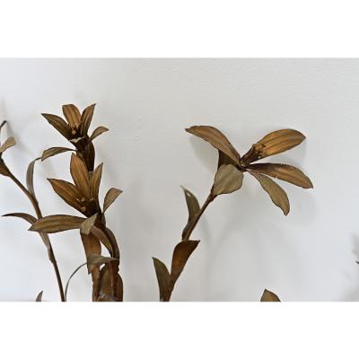 French Vintage Gilded Metal Basket of Flowers Wall Sconce