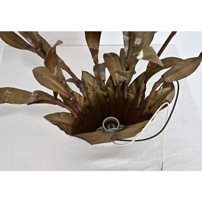 French Vintage Gilded Metal Basket of Flowers Wall Sconce