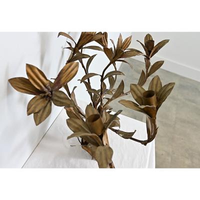French Vintage Gilded Metal Basket of Flowers Wall Sconce