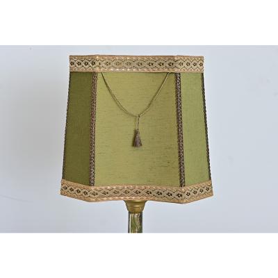 French Vintage Green Onyx Table Lamp with Custom Shade