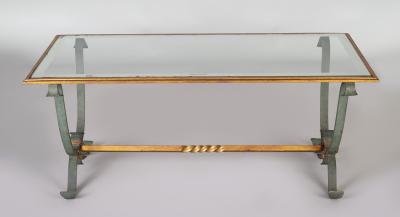 French Vintage Iron and Glass Coffee Table