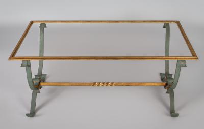 French Vintage Iron and Glass Coffee Table