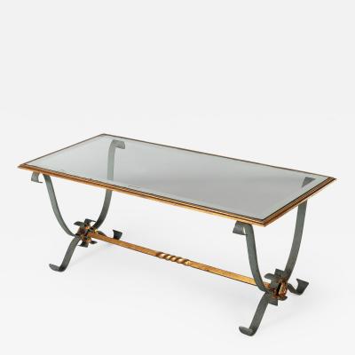 French Vintage Iron and Glass Coffee Table