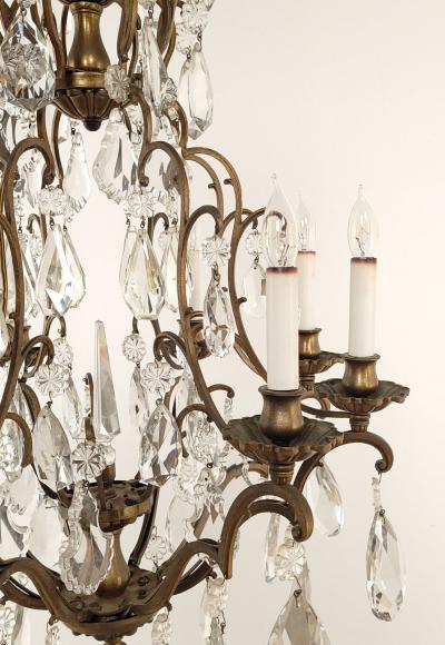 French Vintage Louis XV Style Bronze and Crystal Chandelier