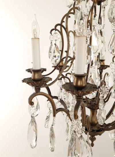 French Vintage Louis XV Style Bronze and Crystal Chandelier