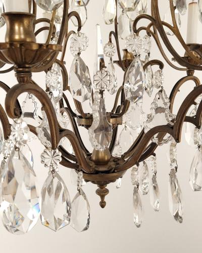 French Vintage Louis XV Style Bronze and Crystal Chandelier