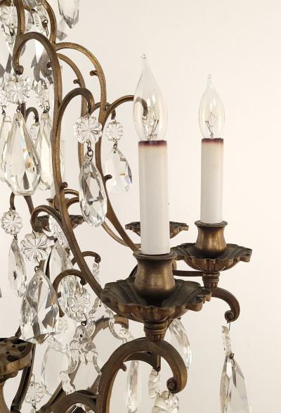 French Vintage Louis XV Style Bronze and Crystal Chandelier