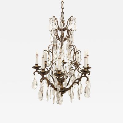 French Vintage Louis XV Style Bronze and Crystal Chandelier