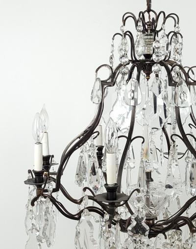 French Vintage Louis XV Style Bronze and Crystal Chandelier