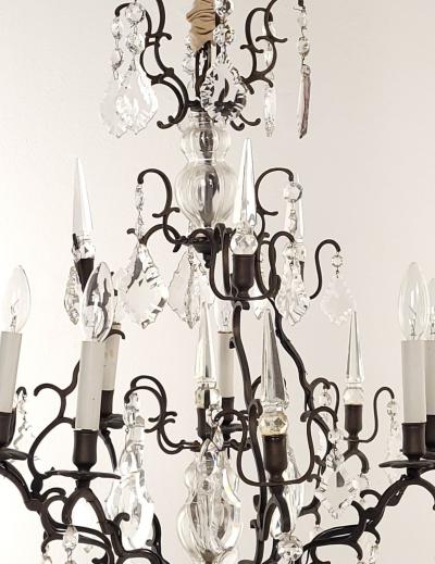 French Vintage Louis XV Style Bronze and Crystal Chandelier