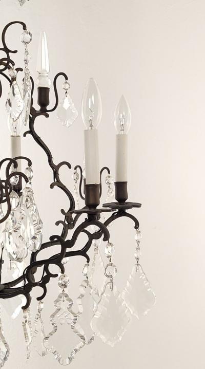 French Vintage Louis XV Style Bronze and Crystal Chandelier