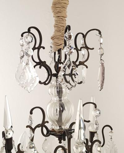 French Vintage Louis XV Style Bronze and Crystal Chandelier