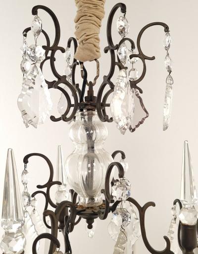French Vintage Louis XV Style Bronze and Crystal Chandelier