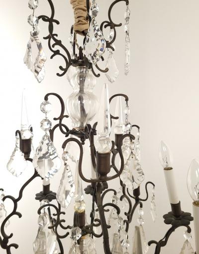French Vintage Louis XV Style Bronze and Crystal Chandelier