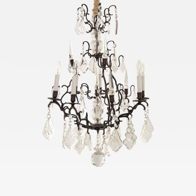 French Vintage Louis XV Style Bronze and Crystal Chandelier