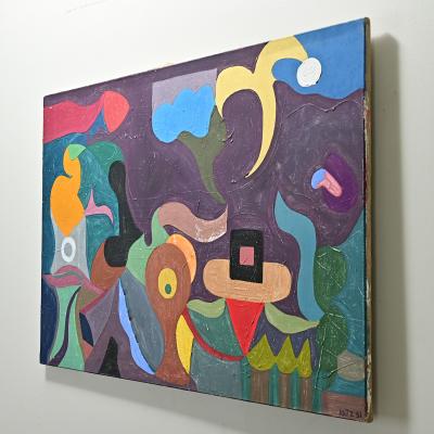 French Vintage Mid Century Abstract Painting