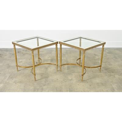 French Vintage Mid century Brass Glass Tables