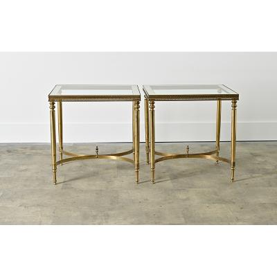 French Vintage Mid century Brass Glass Tables
