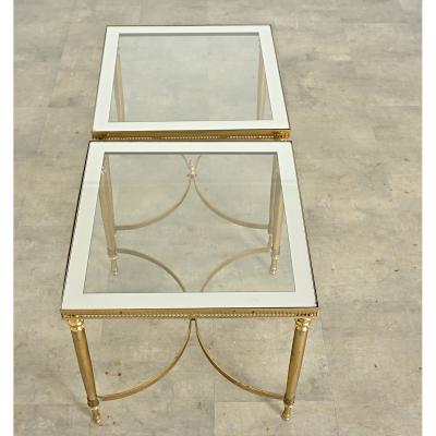 French Vintage Mid century Brass Glass Tables