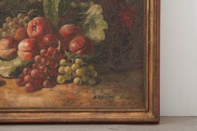 French Vintage Oil on Canvas Still Life with Fruit