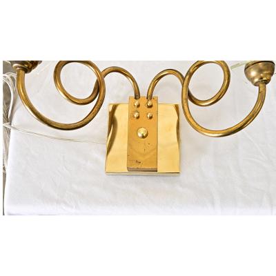 French Vintage Pair of Brass Glass Sconces