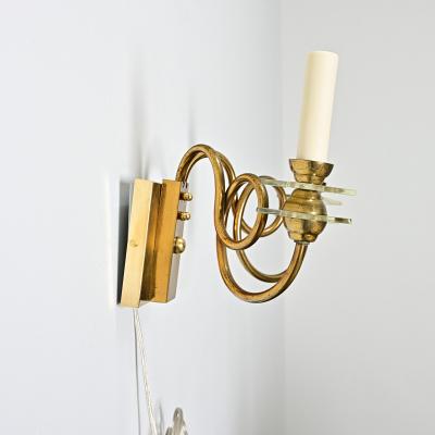 French Vintage Pair of Brass Glass Sconces