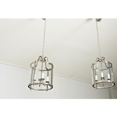 French Vintage Pair of Nickel finish Lanterns