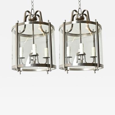 French Vintage Pair of Nickel finish Lanterns