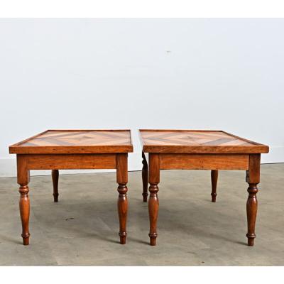 French Vintage Pair of Parquet Coffee Tables