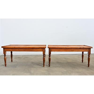 French Vintage Pair of Parquet Coffee Tables
