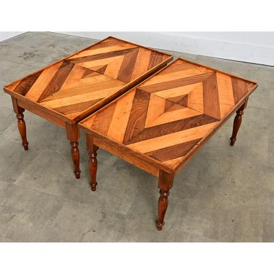 French Vintage Pair of Parquet Coffee Tables