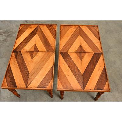 French Vintage Pair of Parquet Coffee Tables