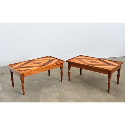 French Vintage Pair of Parquet Coffee Tables