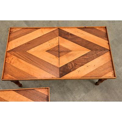 French Vintage Pair of Parquet Coffee Tables