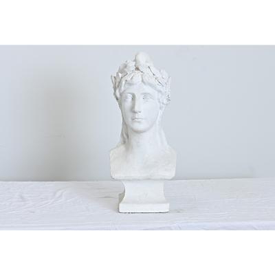 French Vintage Plaster Bust of a Woman in Laurel Leaf Crown