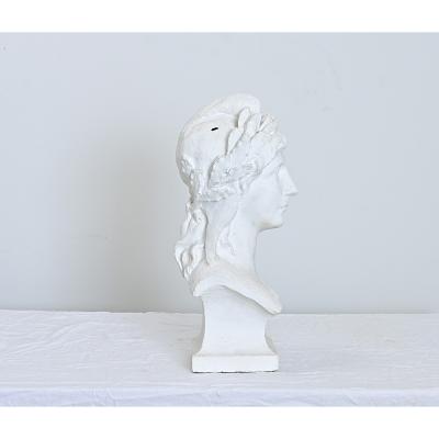 French Vintage Plaster Bust of a Woman in Laurel Leaf Crown
