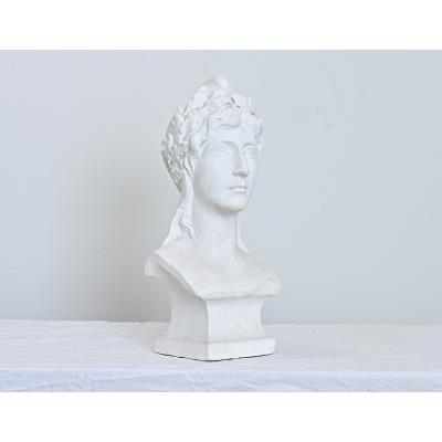 French Vintage Plaster Bust of a Woman in Laurel Leaf Crown