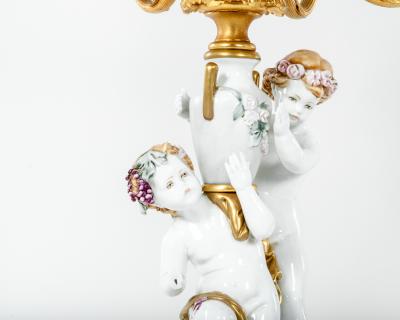 French Vintage Porcelain and Brass Candelabra Lamps