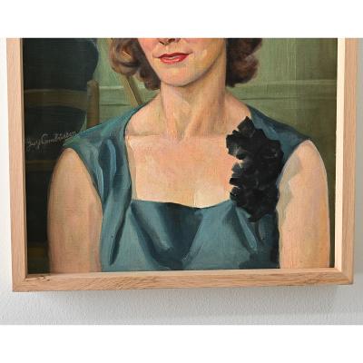 French Vintage Portrait Painting Signed Combrisson