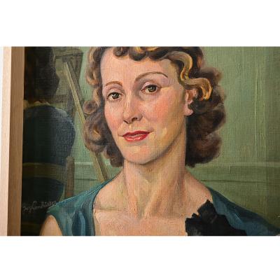 French Vintage Portrait Painting Signed Combrisson